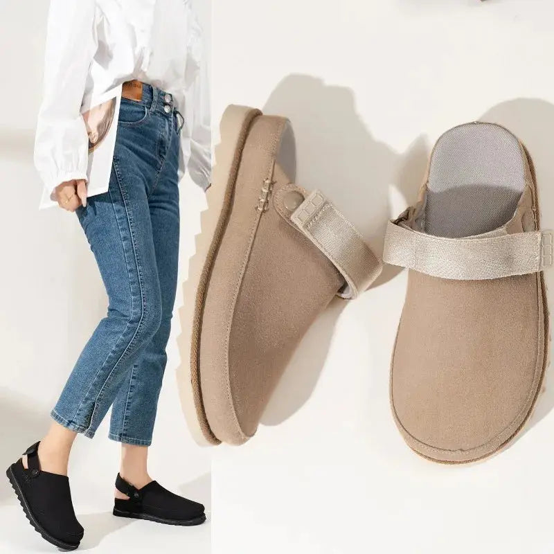 2024 New Soft-soled Leather Women's Baotou Slippers Couple Fashion Breathable Casual Comfortable Half-support Shoes dermacollagene.com