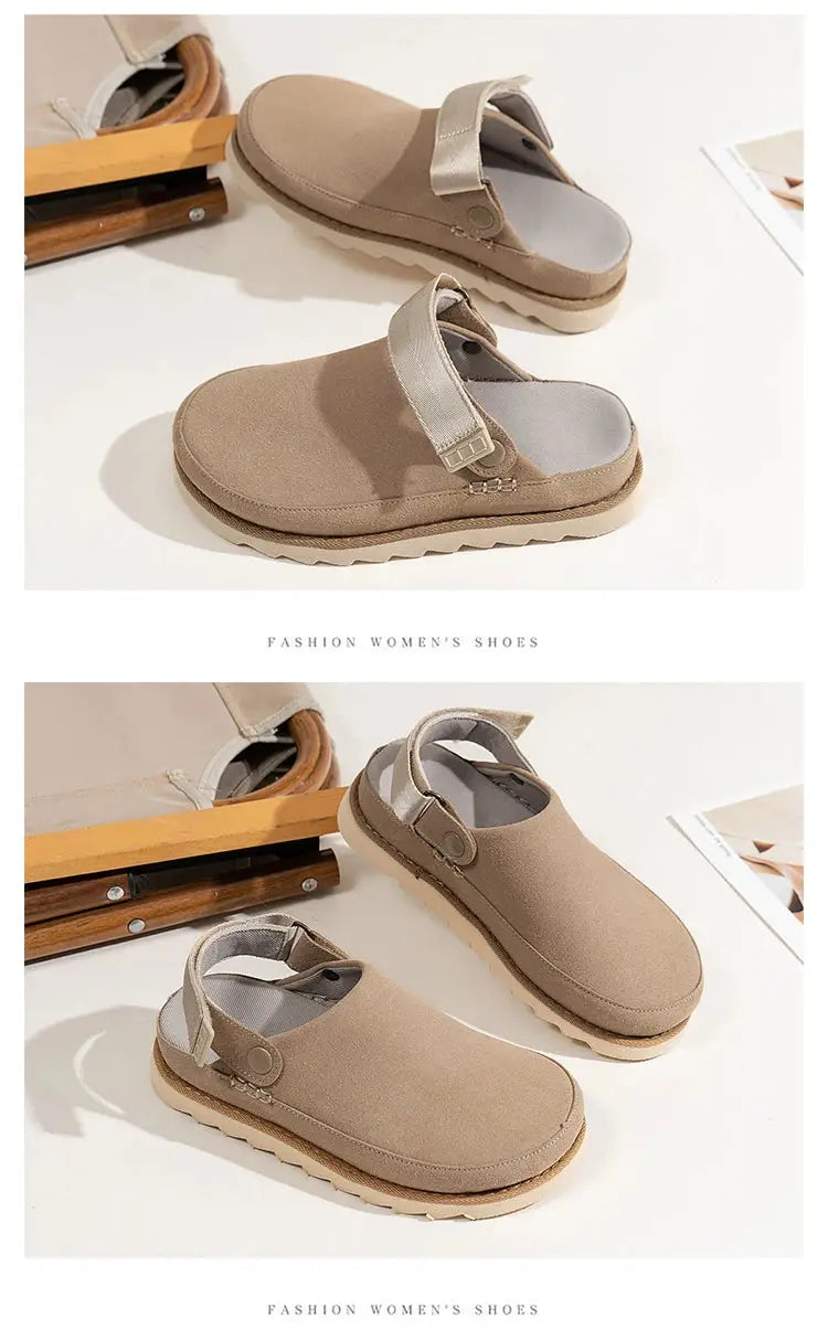 2024 New Soft-soled Leather Women's Baotou Slippers Couple Fashion Breathable Casual Comfortable Half-support Shoes dermacollagene.com