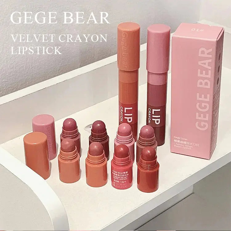 Gege Bear 4 in 1 Velvet Matte Crayon Lipstick Super Stay Makeup Pink Red Long Wear Waterpoof Non-Stick Cup Tiny Lip Stick dermacollagene.com