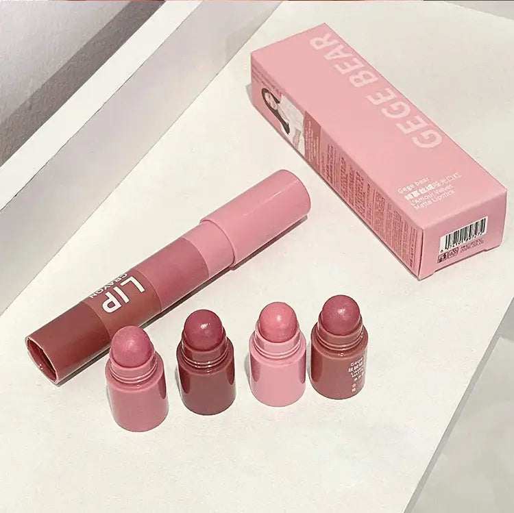 Gege Bear 4 in 1 Velvet Matte Crayon Lipstick Super Stay Makeup Pink Red Long Wear Waterpoof Non-Stick Cup Tiny Lip Stick dermacollagene.com