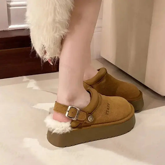 New Luxury Winter Women's Mules Slippers Plush Fashion Retro Bean Shoes Cotton Ladies Thick Sole Slippers Platform Woman Boots dermacollagene.com