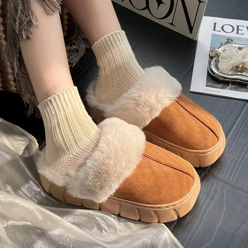 New Women Indoor Fluffy Slippers Thick Sole Winter Warm Shoes For Couples Soft Fur Keep Warm Female Male House Floor Slipper dermacollagene.com