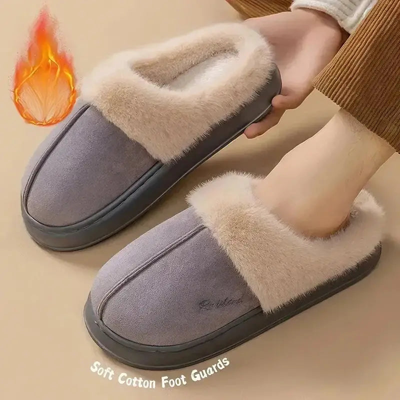 Plush Cotton Slippers Autumn Winter Home Shoes Indoor Thick Sole Non-Slip Cashmere Warm Fashion Slides dermacollagene.com