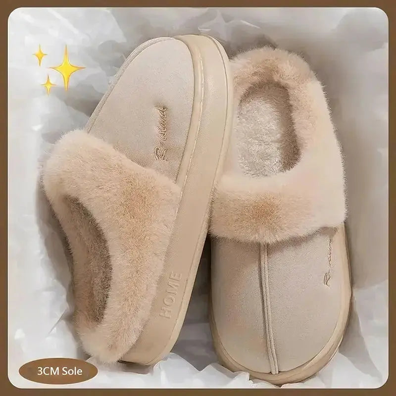 Plush Cotton Slippers Autumn Winter Home Shoes Indoor Thick Sole Non-Slip Cashmere Warm Fashion Slides dermacollagene.com