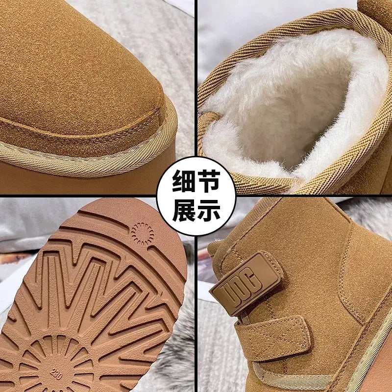 Winter Outdoor Women's Faux Cow Suede Plush Warm Shoes Fashion Snow Boots Girls Flat Platform Booties Casual Thick Sole Sneakers dermacollagene.com