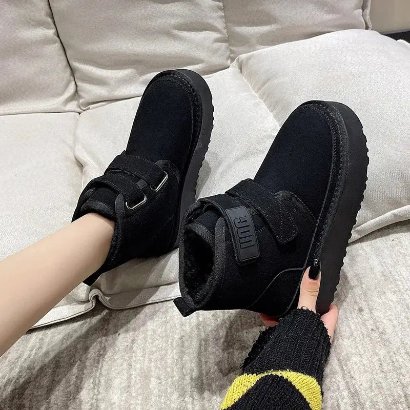 Winter Outdoor Women's Faux Cow Suede Plush Warm Shoes Fashion Snow Boots Girls Flat Platform Booties Casual Thick Sole Sneakers dermacollagene.com