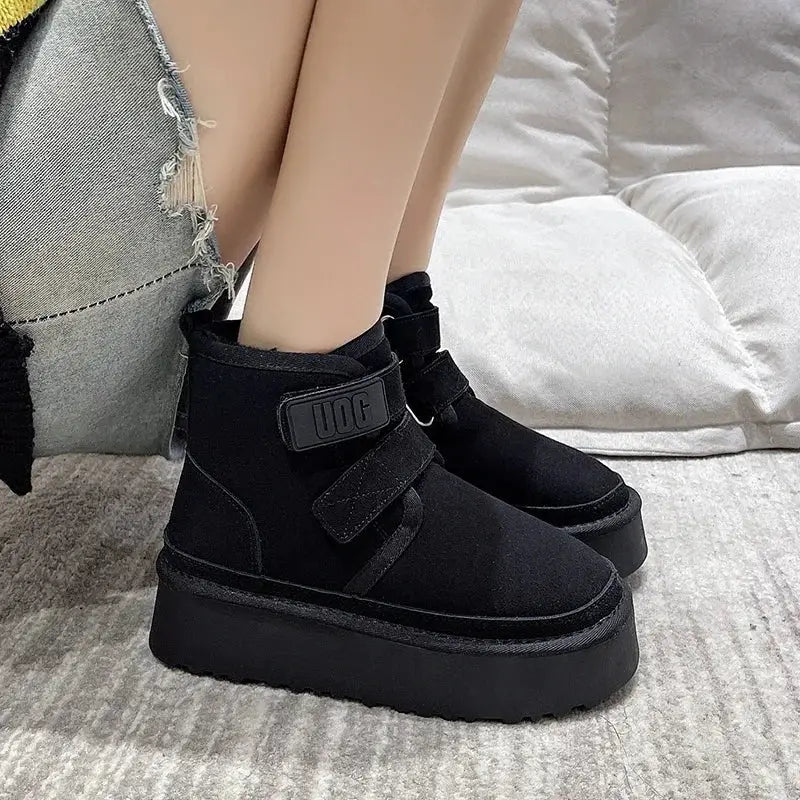 Winter Outdoor Women's Faux Cow Suede Plush Warm Shoes Fashion Snow Boots Girls Flat Platform Booties Casual Thick Sole Sneakers dermacollagene.com