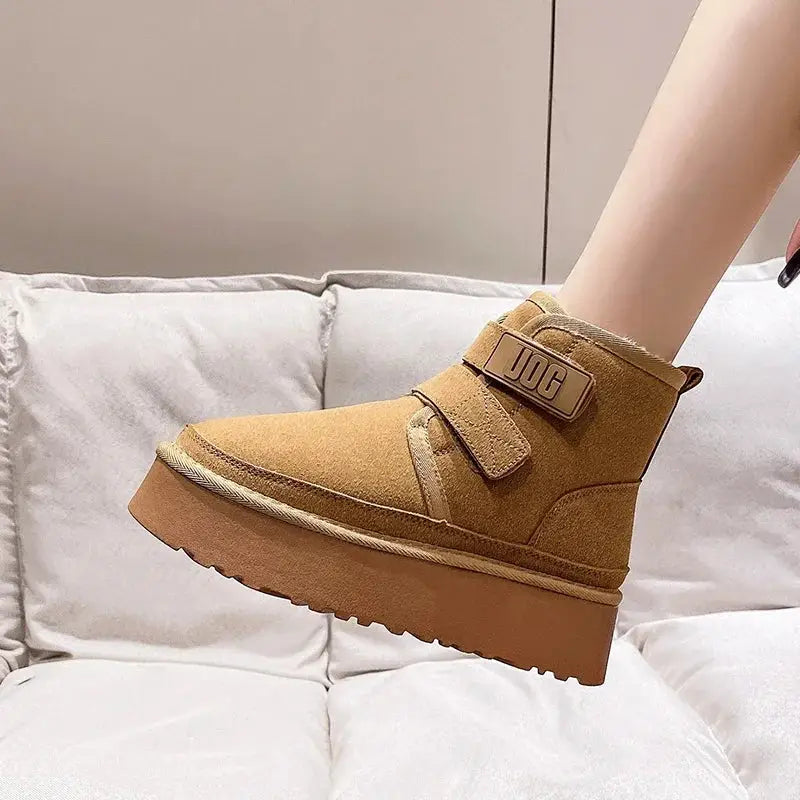 Winter Outdoor Women's Faux Cow Suede Plush Warm Shoes Fashion Snow Boots Girls Flat Platform Booties Casual Thick Sole Sneakers dermacollagene.com