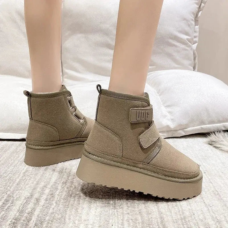 Winter Outdoor Women's Faux Cow Suede Plush Warm Shoes Fashion Snow Boots Girls Flat Platform Booties Casual Thick Sole Sneakers dermacollagene.com