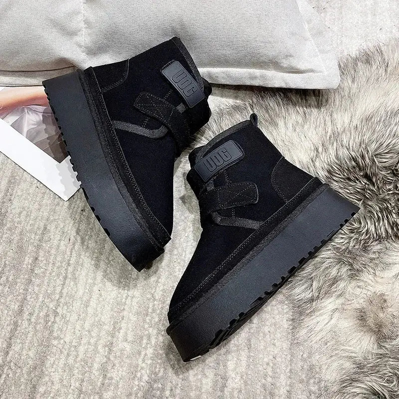 Winter Outdoor Women's Faux Cow Suede Plush Warm Shoes Fashion Snow Boots Girls Flat Platform Booties Casual Thick Sole Sneakers dermacollagene.com