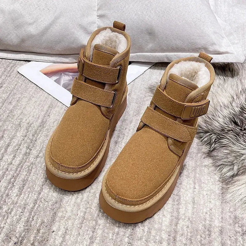 Winter Outdoor Women's Faux Cow Suede Plush Warm Shoes Fashion Snow Boots Girls Flat Platform Booties Casual Thick Sole Sneakers dermacollagene.com